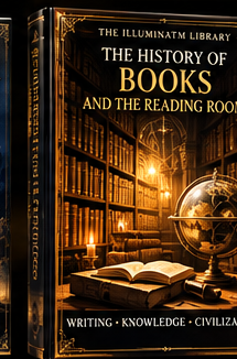 Black and gold e-book cover: The History of Books and the Reading Room